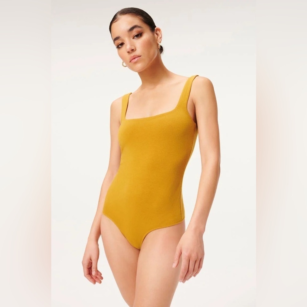 Good American The Modern Tank Goldenrod Yellow Thong Bodysuit Size 2/Medium